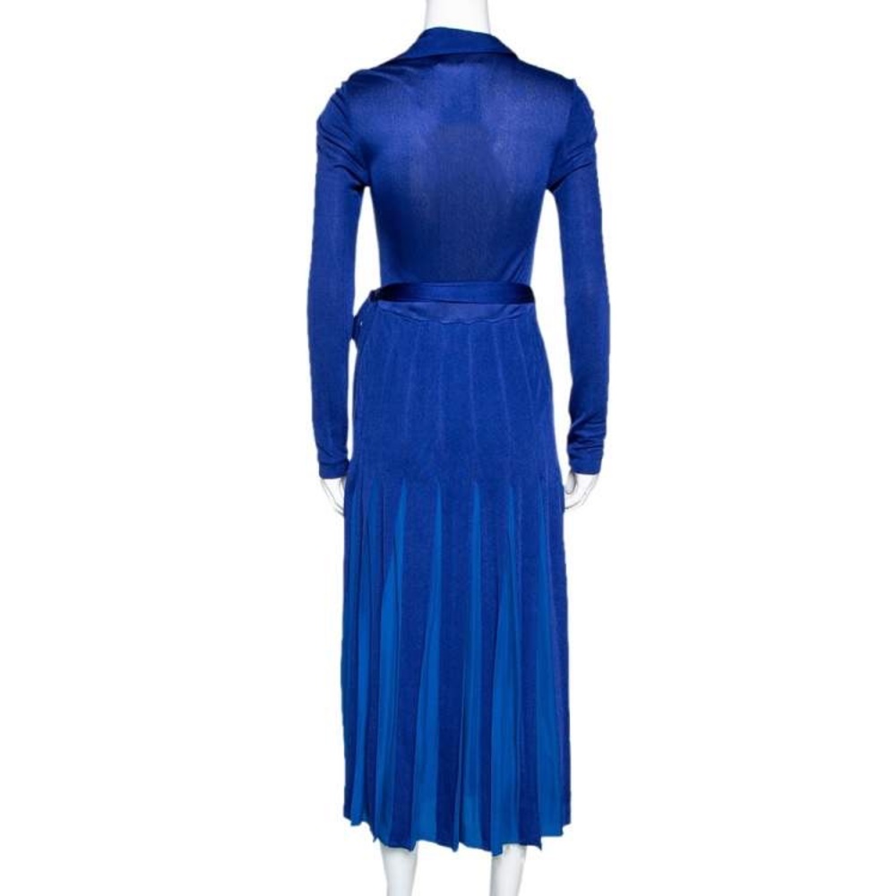 DVF Diane von Furstenberg Stevie Silk Wrap Dress Blue Midi Long Sleeve 0 Wedding - Picture 7 of 9